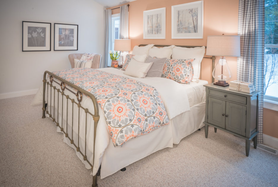 A spiral pattern duvet sits on a king-sized bed in Plymouth.